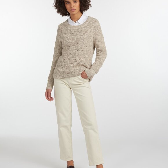 Barbour Newbury Knit Sweater 14 Pointelle Open Lace Pattern Cream Tan - Picture 12 of 12